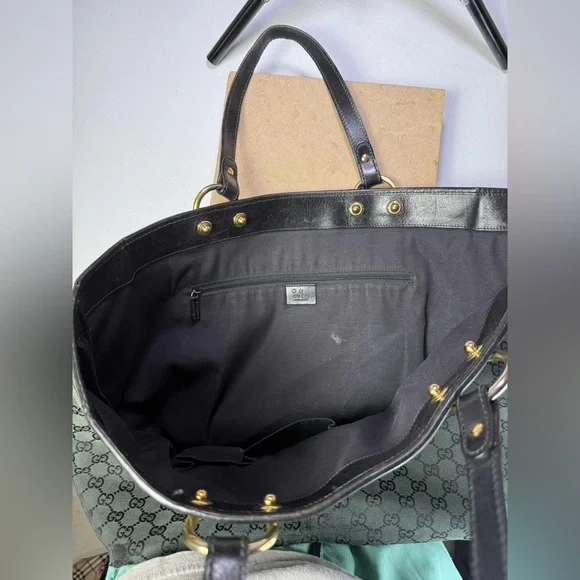 GUCCI GG Canvas Women's GG
Canvas, Leather Tote Bag Black, - Picture 15 of 16